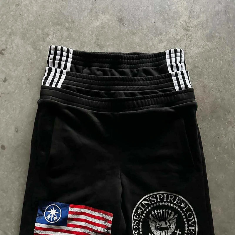 Trendy Wide Leg Pants Three Waist Letter Print Street Style Fashionable Sweatpants