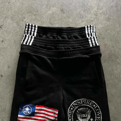 Trendy Wide Leg Pants Three Waist Letter Print Street Style Fashionable Sweatpants