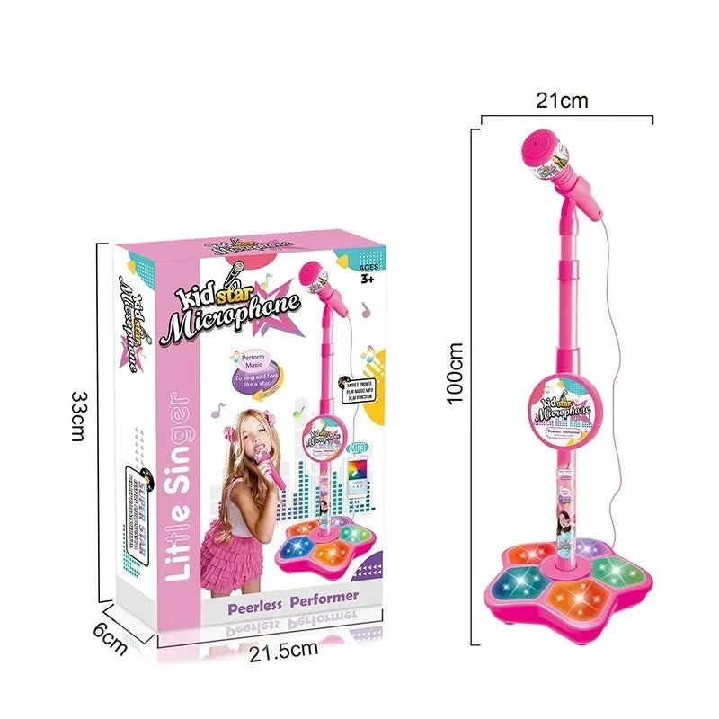 Kids Microphone with Stand Karaoke Song Vertical Mic Music Instrument Toys Brain-Training Educational Toy Birthday Gift Girl Boy