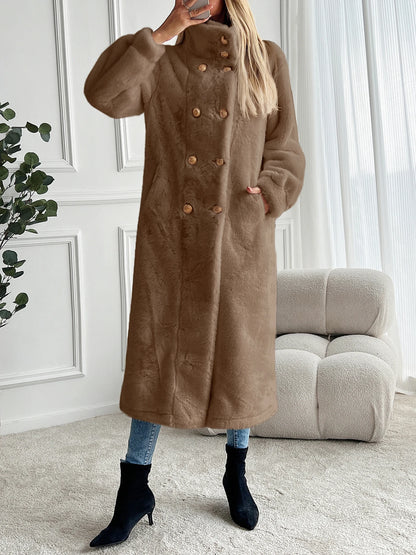 Faux fur coat long coat women's lapel double-breasted loose warm high-end atmospheric coat jacket 24 autumn and winter new