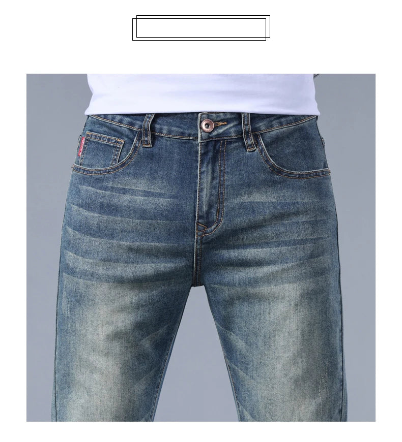 Classic five bag denim Ankle length Slim Fit Small Legs Skinny Men Stretch Jeans Vintage Men's Cropped  9 Points Retro Pants new