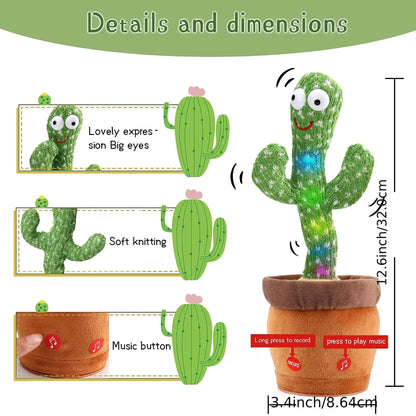 Dancing Cactus Toys Rechargeable Repeat Talking Plush Toy Singing Imitation Recording USB Baby Toy Early Education Funny Gifts