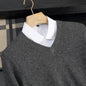 Autumn/Winter New Men's 100% Cashmere Pullover Business Casual Solid Knitted Sweater Loose V-neck Tops Basic Thick Warm Jumper