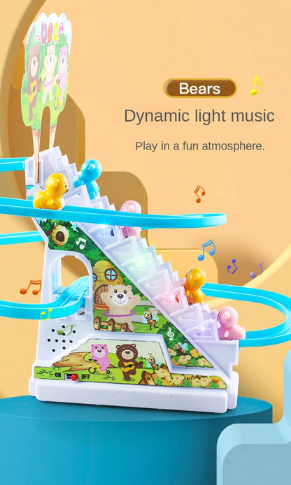 Electric Duck Track Rail Racing Slide Duckling Climbing Stairs Baby Toy LED Lights Musical Slide Roller Coaster Toys for Gift