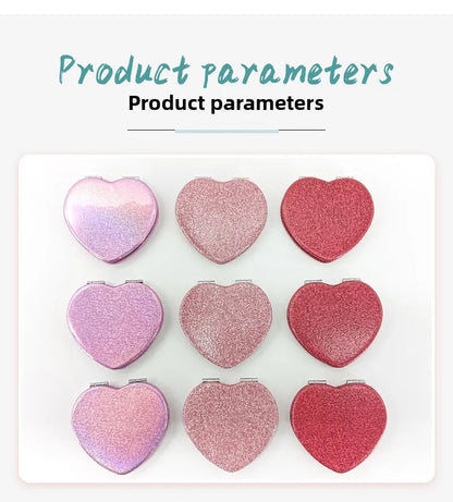 1PC Heart Shape Loose Powder Double Sided Makeup Mirror Portable For Girlfriend Mum Wife Teacher Sister Auntie Birthday Wedding