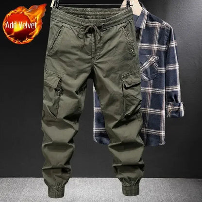 Trousers Man Motorcycle Winter Black Cargo Pants for Men Biker Fleece-lined Nylon Emo Fashion Plus Size High Quality Designer