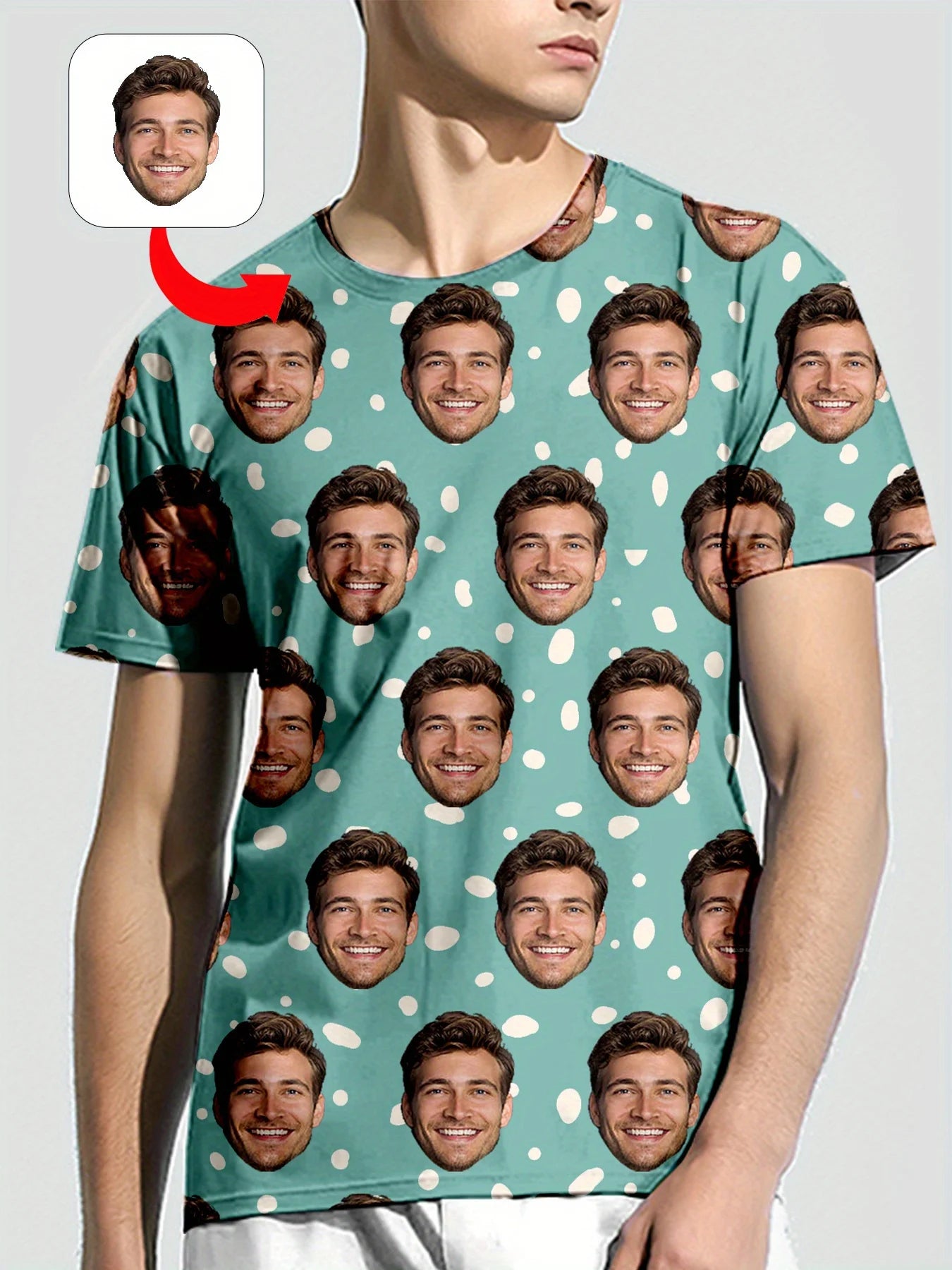 Men's 3d Custom Facial Printing T-Shirt Full Picture Custom Round Neck Short Sleeve Custom Exclusive Pattern Summer Gift