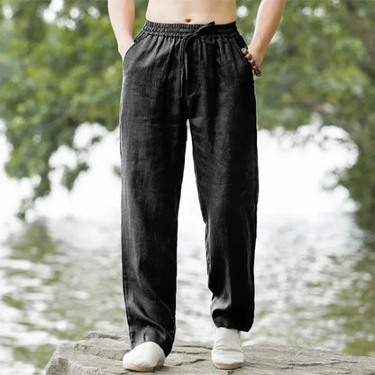 2025 New Men Beach Pants Joggers Streetwear Cotton Linen Sweatpants Casual Pants Hawaiian Vacation Loose Summer Long S-3XL