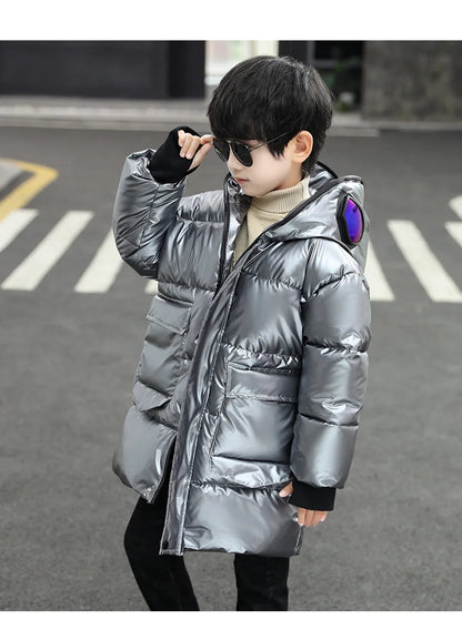 Boys Down Jacket Coat Overcoat Cotton 2022 Sliver Warm Plus Thicken Winter  Teenager Children's Clothing
