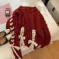 Red Twist Strap Sweater for Women 2023 Spring and Autumn Winter Christmas Sweet Bow Knitting Pullover Oversize Women Pull Femme