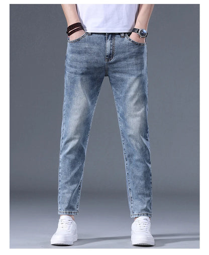 Classic five bag denim Ankle length Slim Fit Small Legs Skinny Men Stretch Jeans Vintage Men's Cropped  9 Points Retro Pants new