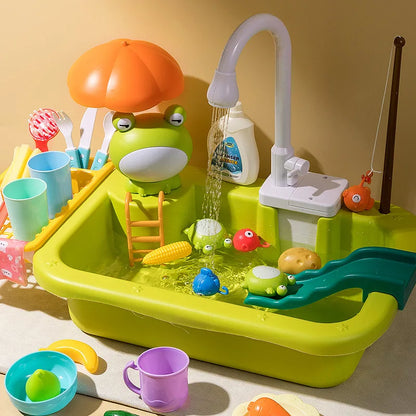 Kids Kitchen Sink Dishwasher Play Set Toys Water Running Pretend Food Fishing Toys Role Play Kids Birthday Gifts Imaginative Fun