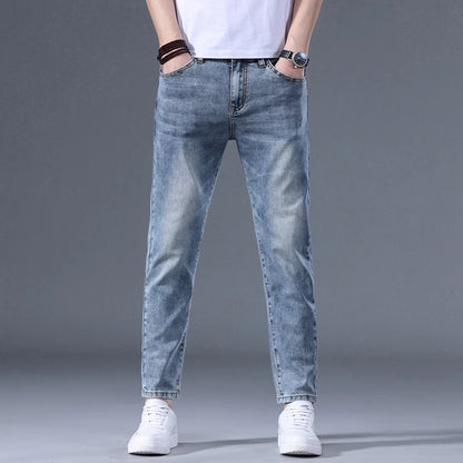 Classic five bag denim Ankle length Slim Fit Small Legs Skinny Men Stretch Jeans Vintage Men's Cropped  9 Points Retro Pants new
