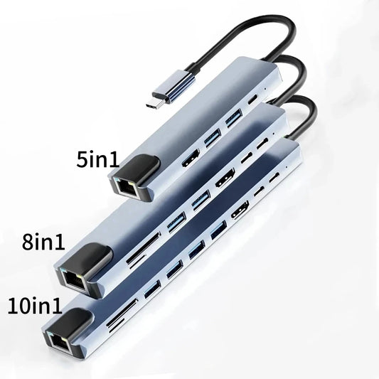 Thunderbolt3/4 USB C Docking To 4K@30Hz HD Display RJ45 100Mbps Ethernet Adapter Multi-Port USB Splitter PD Charging for Laptop