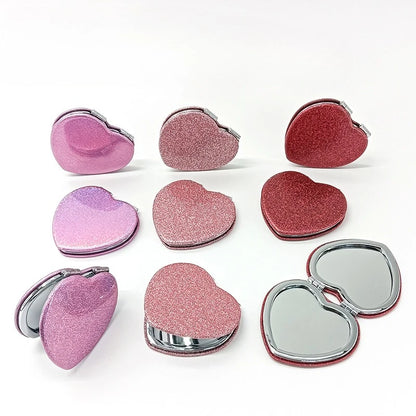1PC Heart Shape Loose Powder Double Sided Makeup Mirror Portable For Girlfriend Mum Wife Teacher Sister Auntie Birthday Wedding