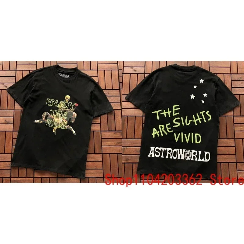 Real Photo CACTUS JACK T-shirt Vintage Grey-green Back Letter Logo Foaming Print Short Sleeve Men Women Cactus Jack Tops Tee