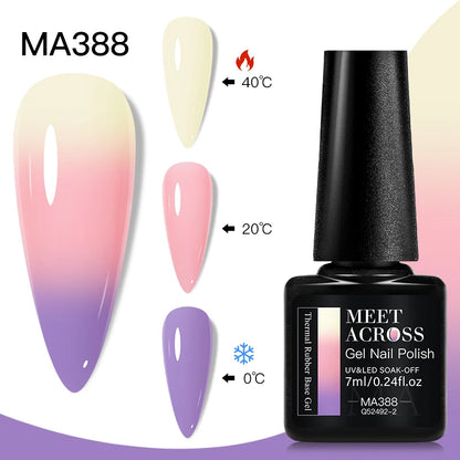 MEET ACROSS 75 Colors Thermal Nail Gel Polish 3 Colors Changing Nail Art Supplies for Manicure DIY Design Long Lasting UV/LED