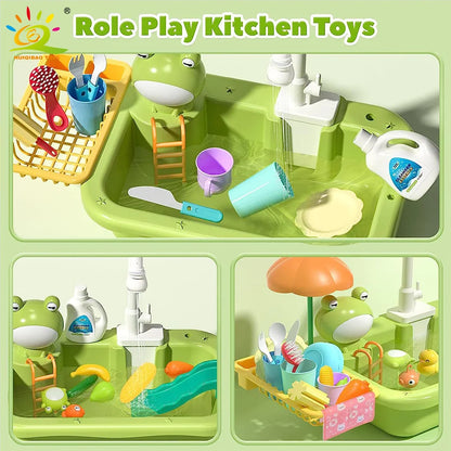 Kids Kitchen Sink Dishwasher Play Set Toys Water Running Pretend Food Fishing Toys Role Play Kids Birthday Gifts Imaginative Fun