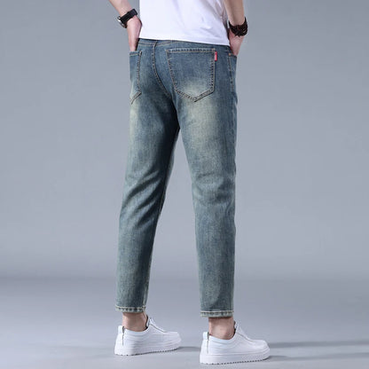 Classic five bag denim Ankle length Slim Fit Small Legs Skinny Men Stretch Jeans Vintage Men's Cropped  9 Points Retro Pants new