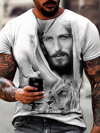Christian Printed T-shirt Men's Fashion Street T-shirt 3D Printing Casual Round Neck Short Sleeve T-shirt Hip Hop Men's T-shirt
