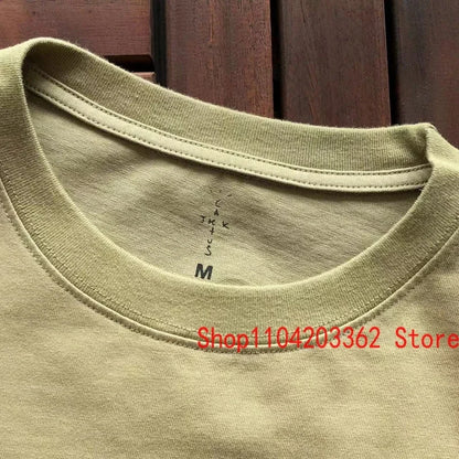 Real Photo CACTUS JACK T-shirt Vintage Grey-green Back Letter Logo Foaming Print Short Sleeve Men Women Cactus Jack Tops Tee