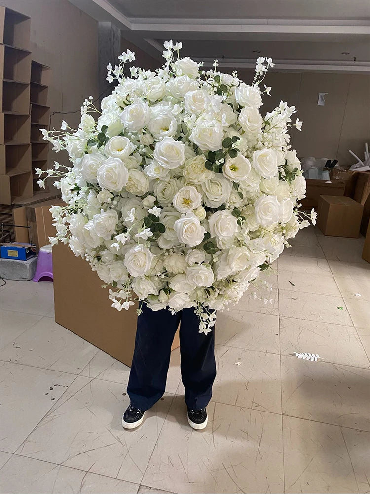 Customized hydrangea Rose Aritificial Flower Ball Road Leading White Silk Flower Ball Wedding Decoration Table Centrepiece decor