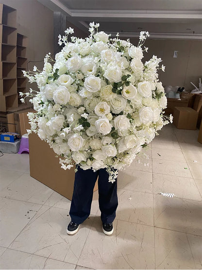 Customized hydrangea Rose Aritificial Flower Ball Road Leading White Silk Flower Ball Wedding Decoration Table Centrepiece decor