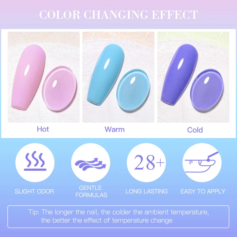 MEET ACROSS 75 Colors Thermal Nail Gel Polish 3 Colors Changing Nail Art Supplies for Manicure DIY Design Long Lasting UV/LED
