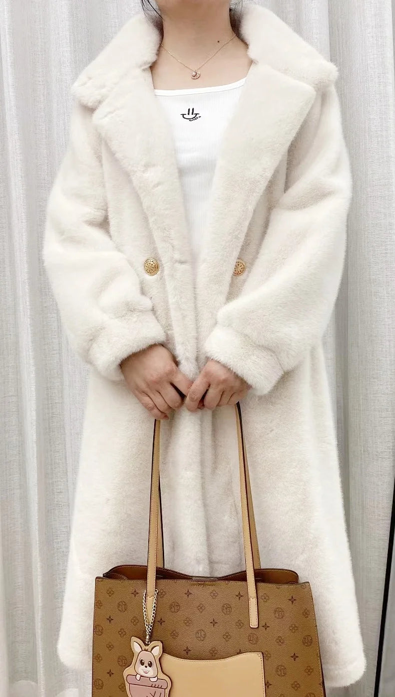 Faux fur coat long coat women's lapel double-breasted loose warm high-end atmospheric coat jacket 24 autumn and winter new