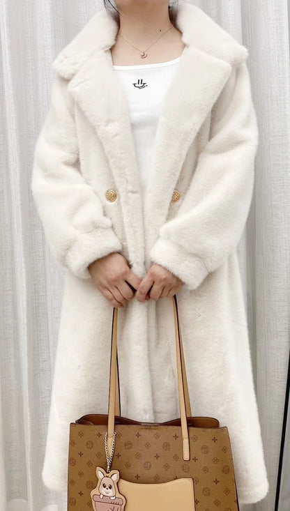 Faux fur coat long coat women's lapel double-breasted loose warm high-end atmospheric coat jacket 24 autumn and winter new