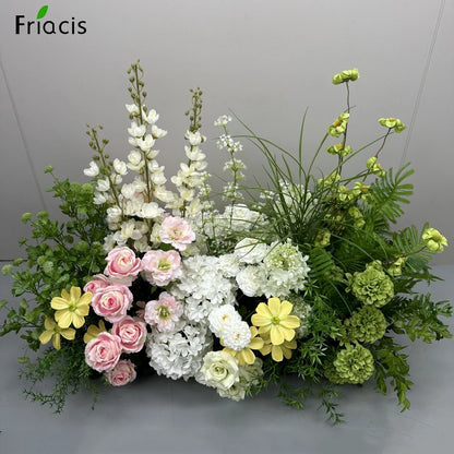 Green Plants Leaf Rose Flower Row Wedding Silk Table Floral Commercial Plaza Partition Hotel Scene Layout Floor Flowers Decor