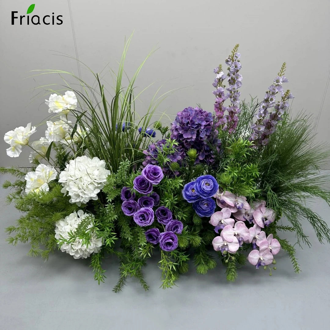 Green Plants Leaf Rose Flower Row Wedding Silk Table Floral Commercial Plaza Partition Hotel Scene Layout Floor Flowers Decor