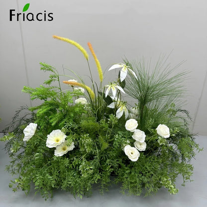 Green Plants Leaf Rose Flower Row Wedding Silk Table Floral Commercial Plaza Partition Hotel Scene Layout Floor Flowers Decor
