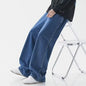 Spring Autumn Men's Jeans Straight Denim Pants Banding Waist Cotton Streetwear Wide Leg Loose Casual Blue Long Jeans Trousers