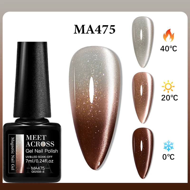 MEET ACROSS 75 Colors Thermal Nail Gel Polish 3 Colors Changing Nail Art Supplies for Manicure DIY Design Long Lasting UV/LED