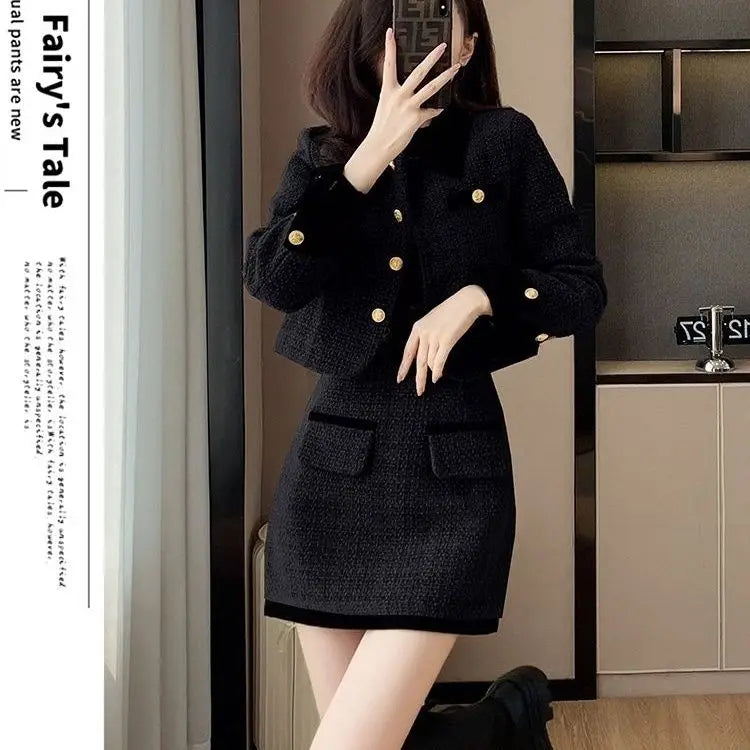 2025 Luxe Tweed Set Women Fall Winter Tailored Jacket  Pencil Skirt Lace Trim