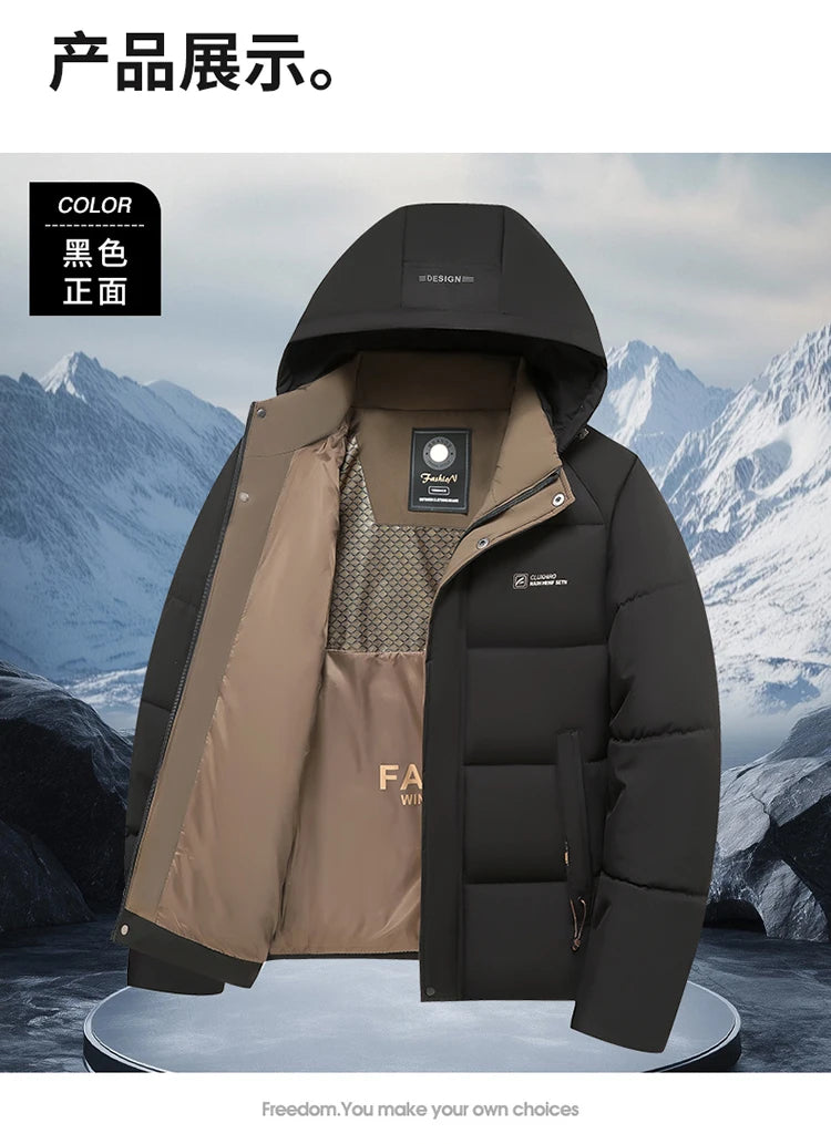 mens Parka Men's Jacket Hooded company Winter New down jacket Solid color Warm Jackets men business leisure coat teenager coats