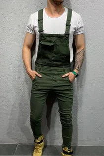 Men's Tie Dye Denim Overalls, Fashionable Slim Fit and Slimming Pants, Solid Color New Style Mens Jeans