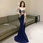 European and American style women exposed legs high fork slimming dress long skirt High end temperament socialite dress