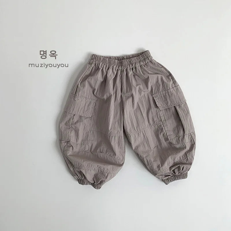 2025 Summer New Children Casual Pants Vintage Girls Cargo Pants Solid Boys Trousers Thin Cotton Kids Mosquito Pants Baby Clothes