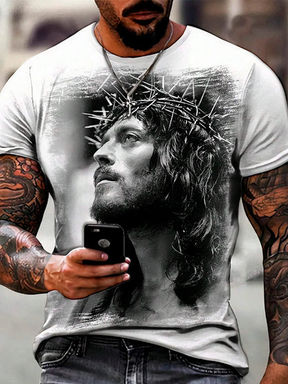 Christian Printed T-shirt Men's Fashion Street T-shirt 3D Printing Casual Round Neck Short Sleeve T-shirt Hip Hop Men's T-shirt