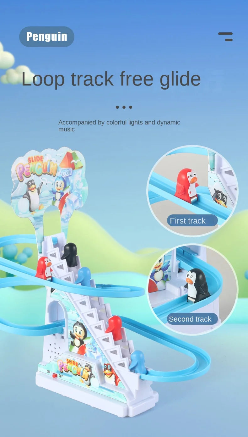 Electric Duck Track Rail Racing Slide Duckling Climbing Stairs Baby Toy LED Lights Musical Slide Roller Coaster Toys for Gift