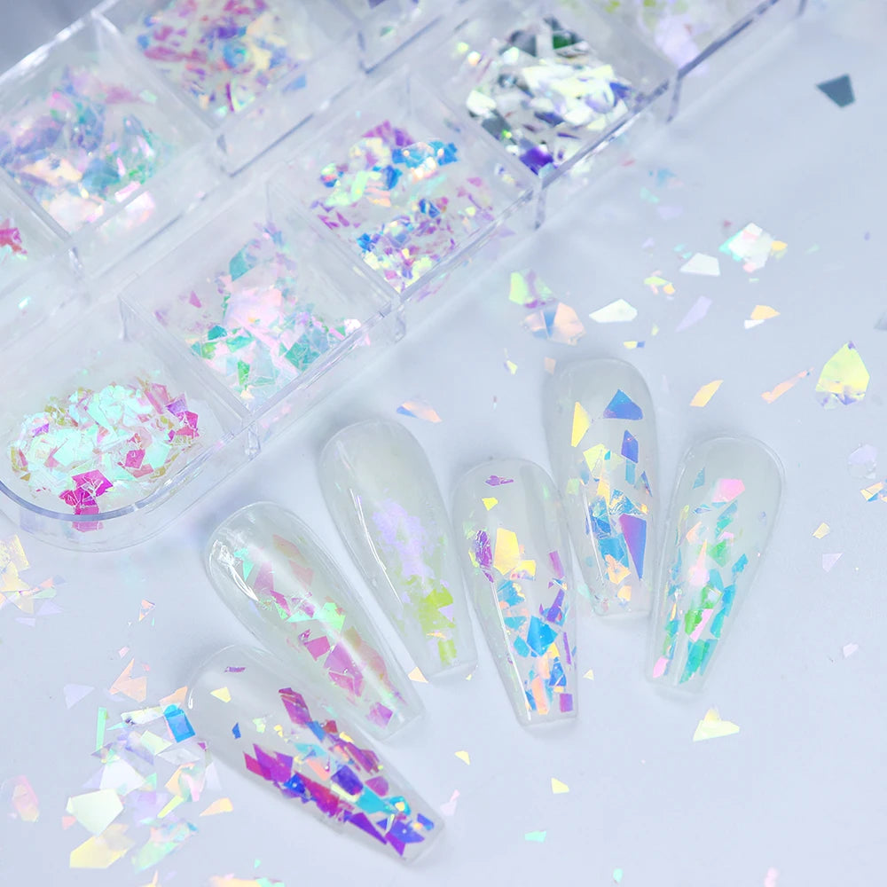 Iridescent Irregular Nail Glitter Flakes Nail Art Decoration AB Mermaid Broken Glass Foil For Manicure Design Nails Accessories