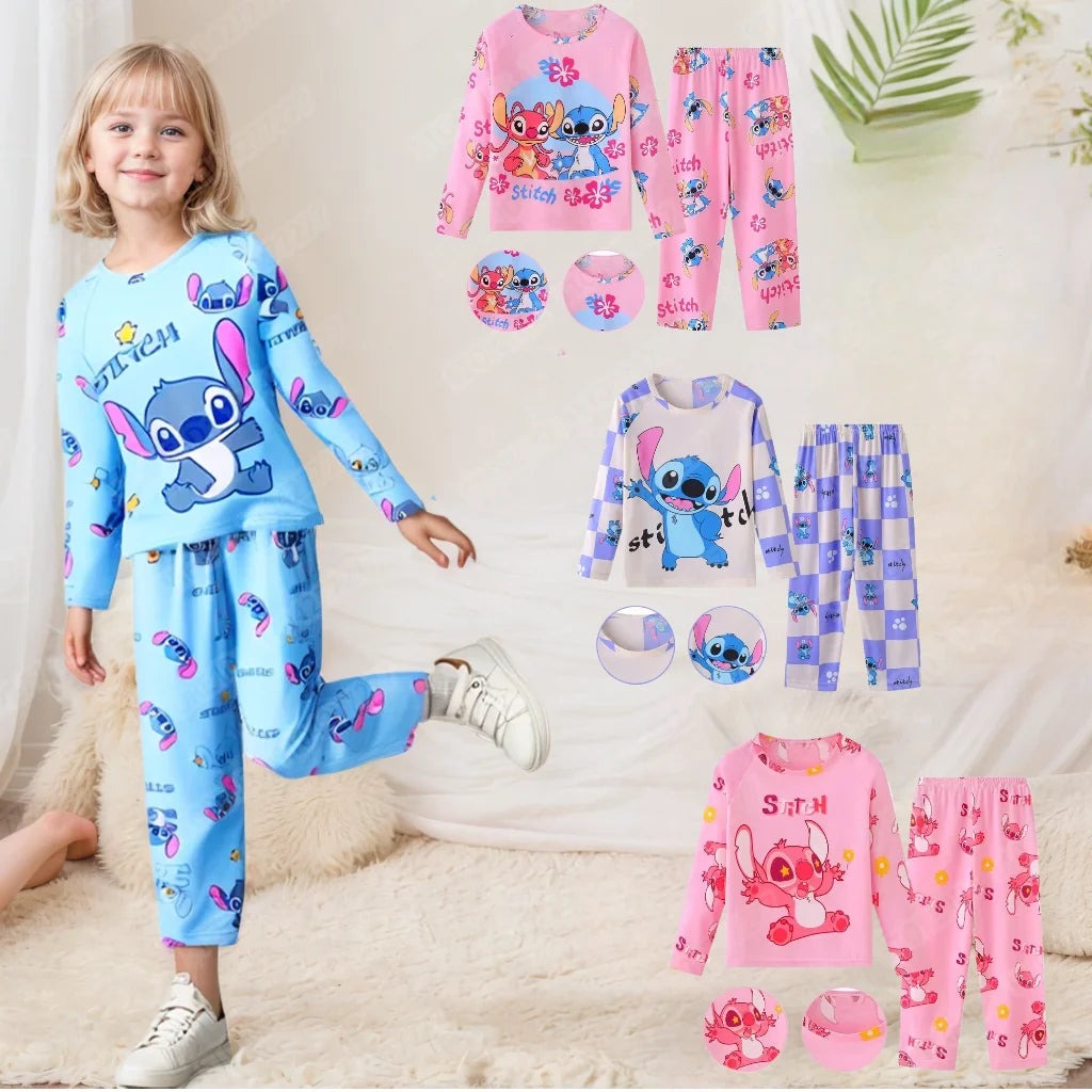 Kids Anime Stitch Pajamas 2pcs set for Boys Girls Home Wear Kids Casual Sleepwear Long Sleeve Pajamas Sets Suit Cute Gifts