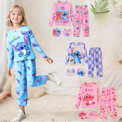 Kids Anime Stitch Pajamas 2pcs set for Boys Girls Home Wear Kids Casual Sleepwear Long Sleeve Pajamas Sets Suit Cute Gifts