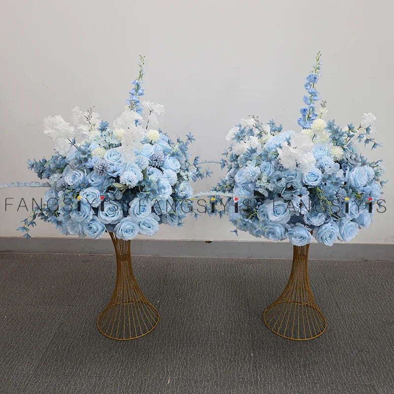Baby blue rose delphinium Large Flower Ball Table CenterpieceEvent Wedding Decor Road Lead Artificial Floral Arrangement Bouquet