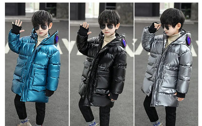 Boys Down Jacket Coat Overcoat Cotton 2022 Sliver Warm Plus Thicken Winter  Teenager Children's Clothing