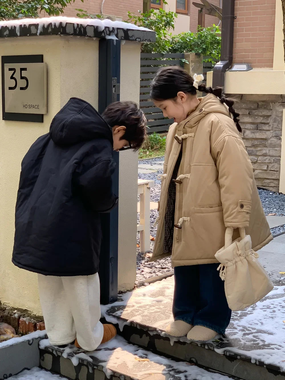 Winter Korean Children Boy Parkas Cotton Padded Thicken Hooded Toddler Boy Snowwear Coat Casual Solid Horn Button Kid Boy Jacket