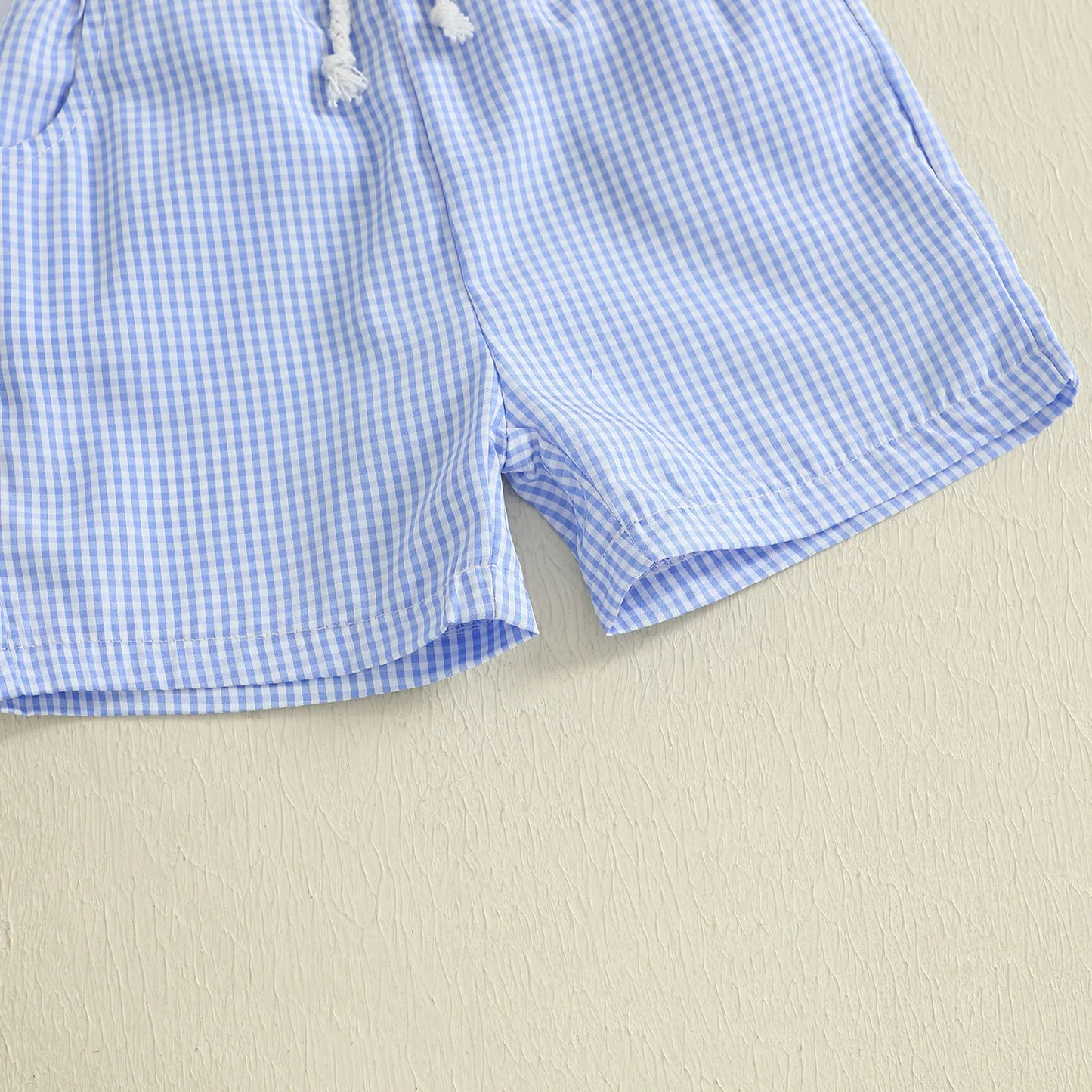 Citgeett Summer Kids Boys Shorts Set Short Sleeve Embroidery T-shirt Plaid Blue Shorts Outfit Clothes