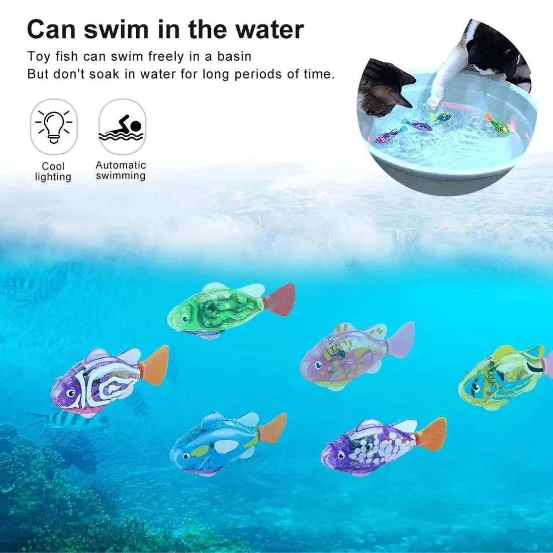 Luminous Kids Toys Electronic Swimming Fish Activated Glow Pet Toy for Kids & Cats, Bath/Pool Interactive Toy, Baby Shower Gift